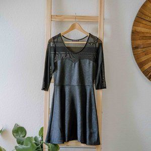 Material Girl Black Midi Dress Sheer Mesh Sleeves